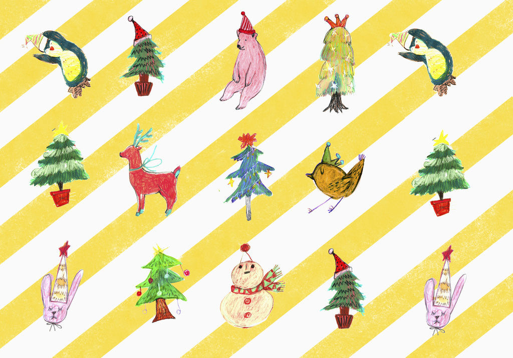 Detail of Sticker icon pack of animals and christmas tree by Anonymous