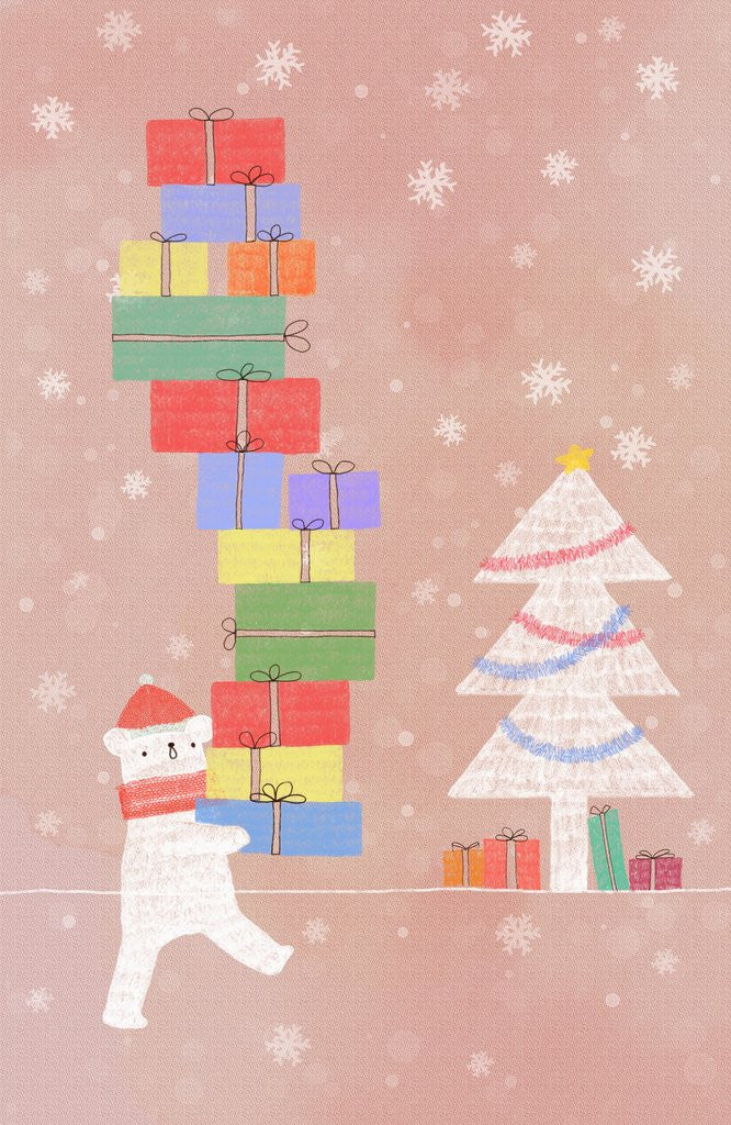 Detail of Illustration of santa bear holding a pile of presents by Anonymous