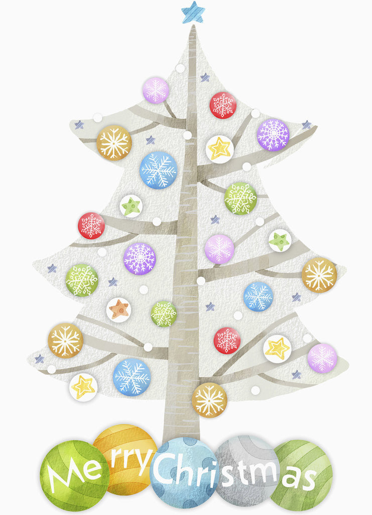 Detail of Illustration of Christmas tree and merry Christmas sign by Anonymous