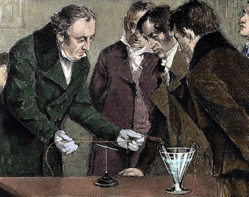 Detail of Oersted, Hans Christian (1777-1851). Danish physicist and chemist. Oersted discovers electromagnet by Corbis
