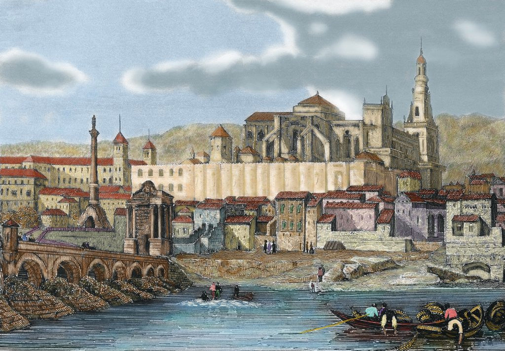 Detail of Spain. Andalusia. CÃƒÂ³rdoba. View of the city with the Mosque. 19 century engraving by Anonymous