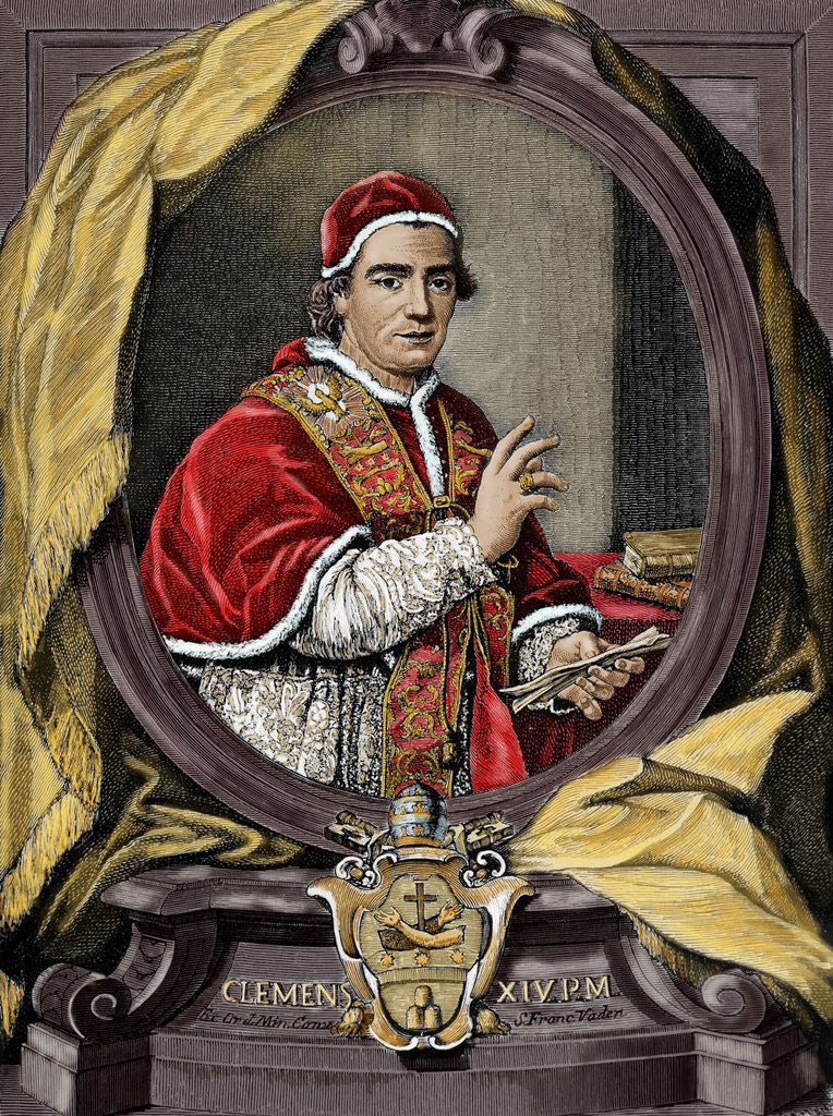 Detail of Clement XIV (1705-1774). Italian Pope, born Giovanni Vincenzo Antonio Ganganelli. Engraving by Anonymous