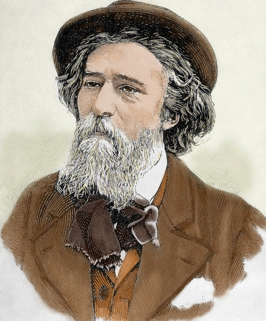 Detail of Daudet, Alphonse (1840-1897). French writer. Colored engraving by Anonymous
