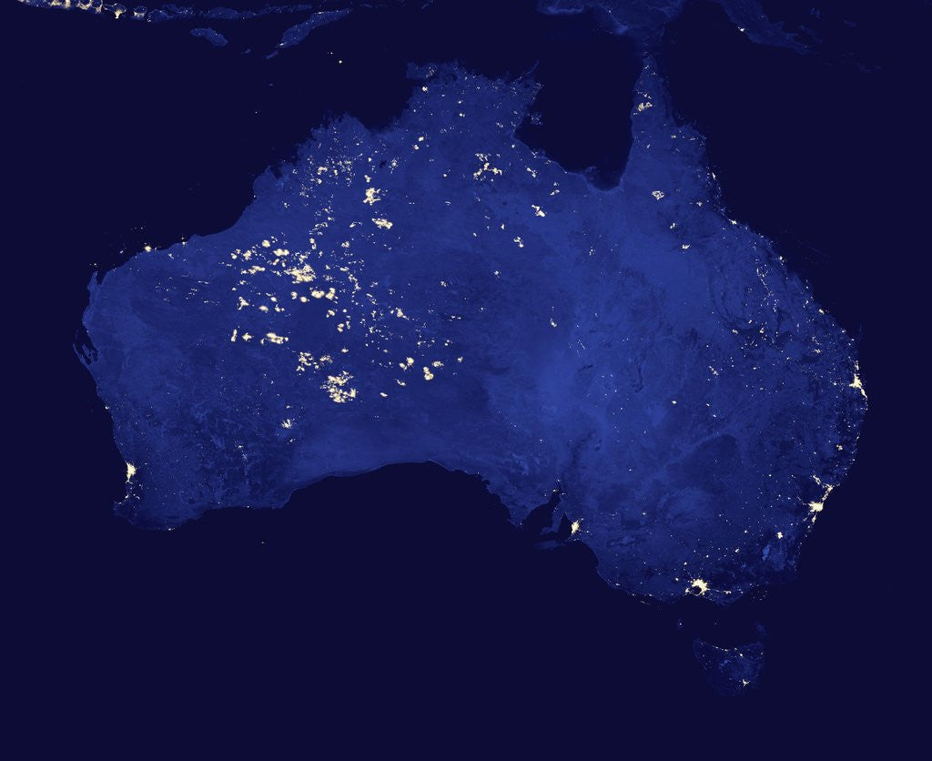 Detail of Composite view showing night lights and wildfires in Australia by Anonymous