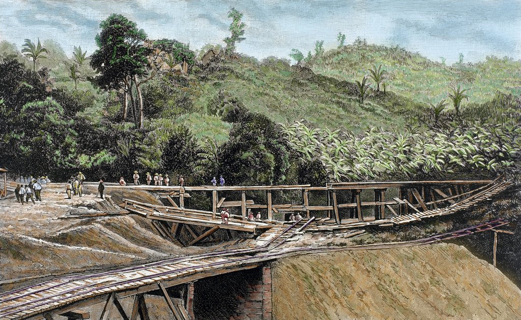 Detail of Construction of the Panama Canal. Works in bridge called 
