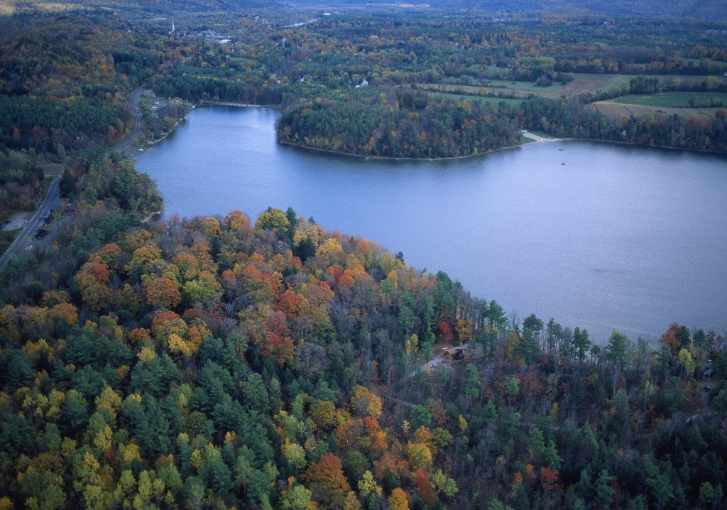 Detail of Aerial view of river and forest, Pittsfield, Massachusetts, USA by Corbis