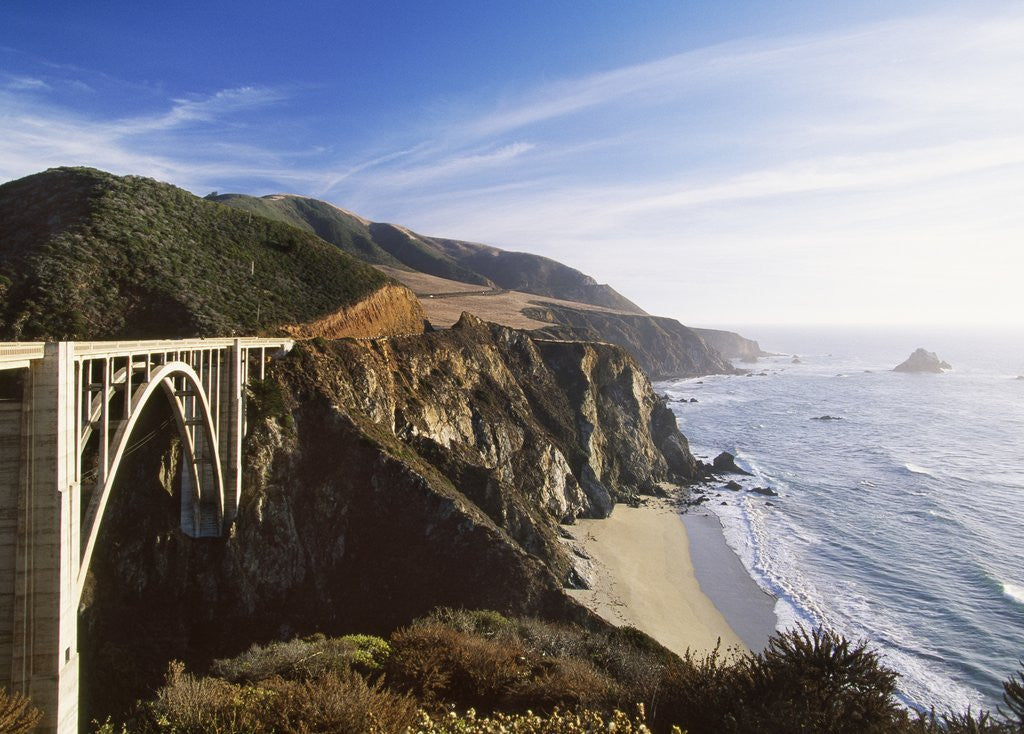 Detail of Bridge over ocean cliff, Big Sur, California, USA by Anonymous
