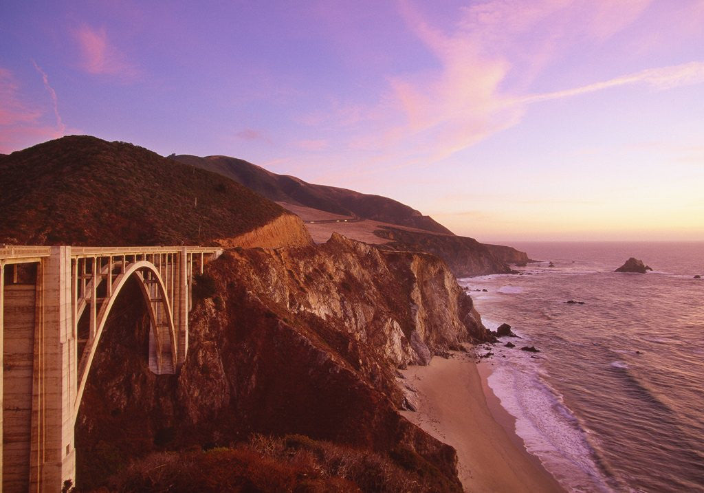 Detail of Bridge over ocean cliff, Big Sur, California, USA by Anonymous