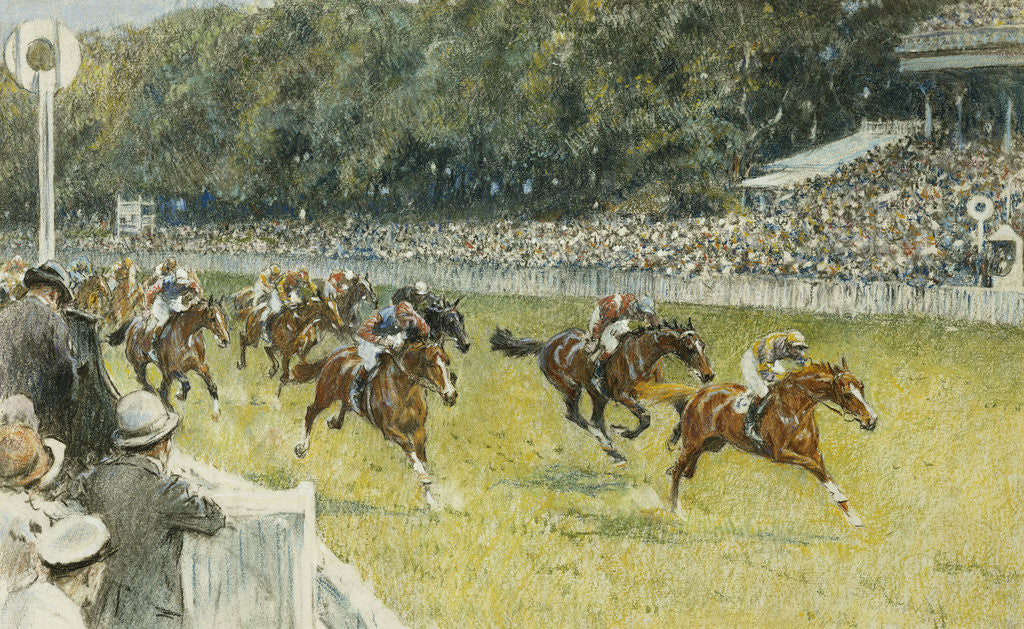 Detail of A Finish at Goodwood by Gilbert Holiday