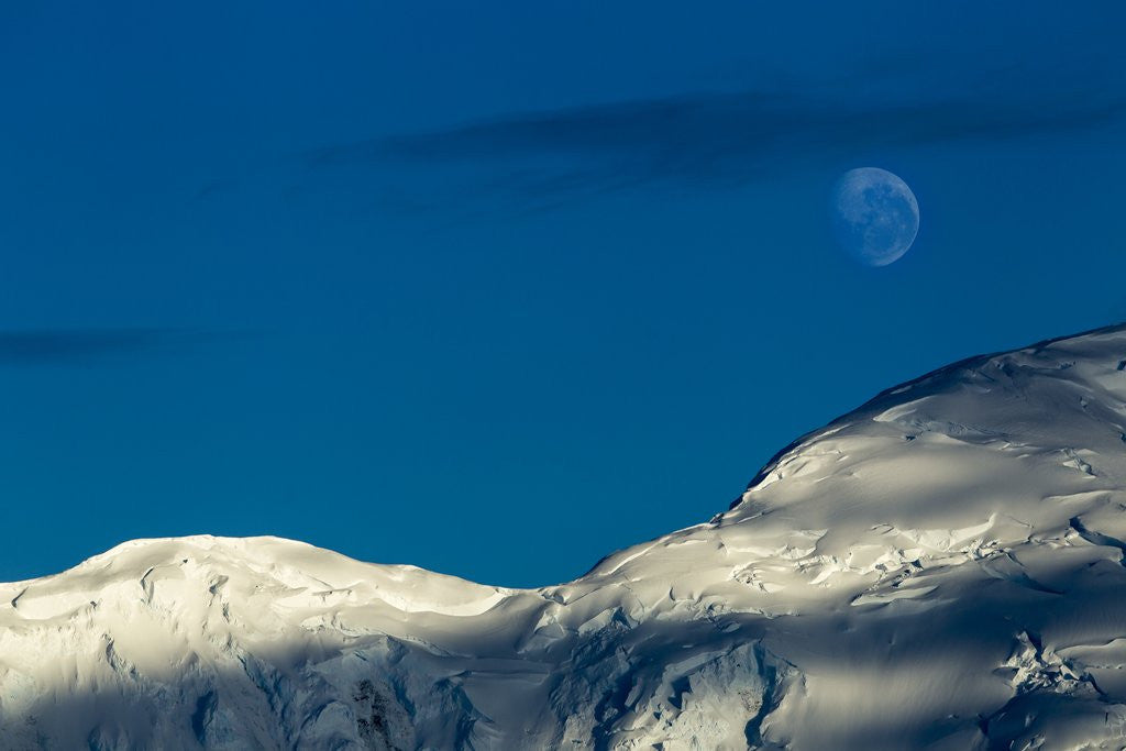 Detail of Mountain Ridge and Moon, Antarctic Peninsula by Corbis