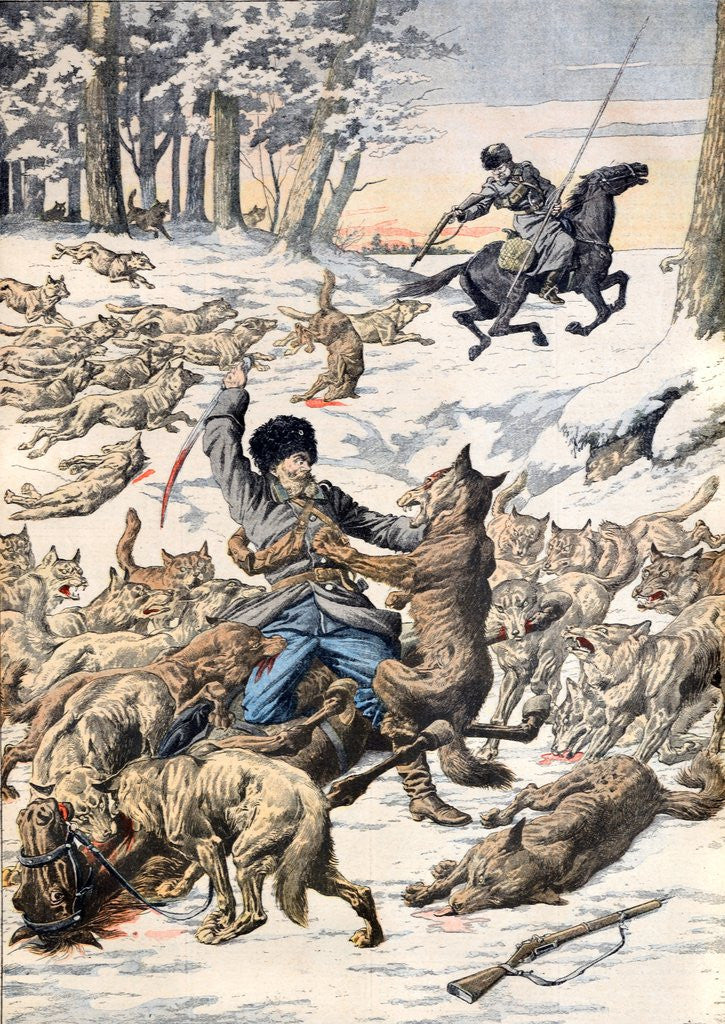 Detail of Cossacks Attacked by Wolves Manchuria Siberia (May 1904) by Anonymous