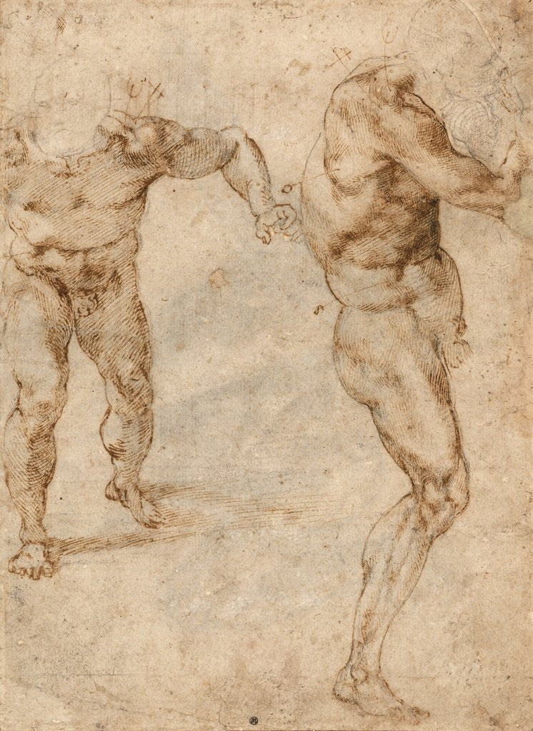 Detail of Two Nude Studies of a Man Storming Forward and Another Turning to the Right (verso) by Michelangelo