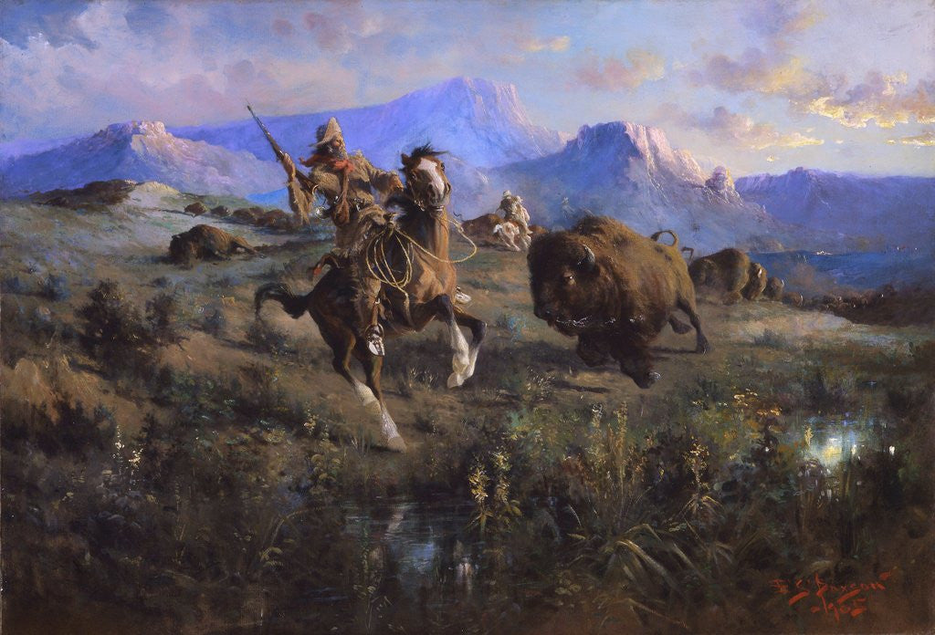 Detail of Buffalo Hunt by Edgar Samuel Paxson