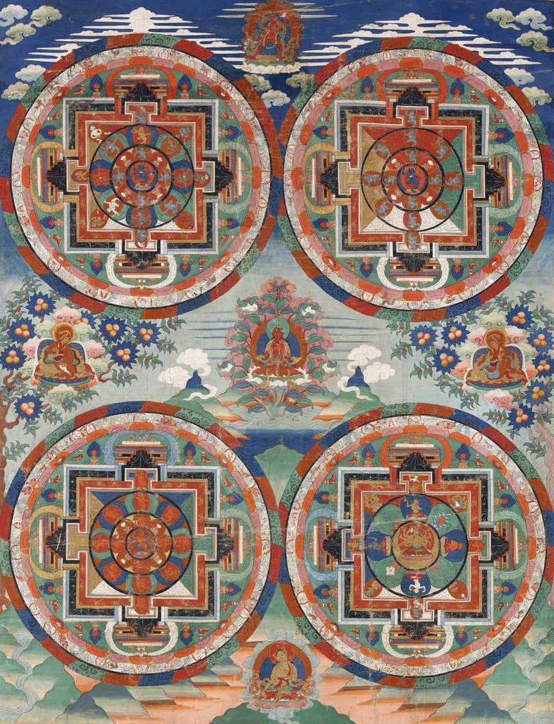 Detail of Tibetan thangka with four mandalas by Anonymous