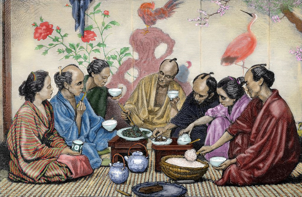 Detail of Japanese family eating by Anonymous