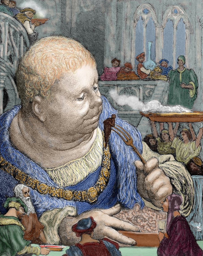 Detail of Rabelais, Francois (c. 1494-1553). French writer. Gargantua. The pilgrims are eaten in salads by Anonymous