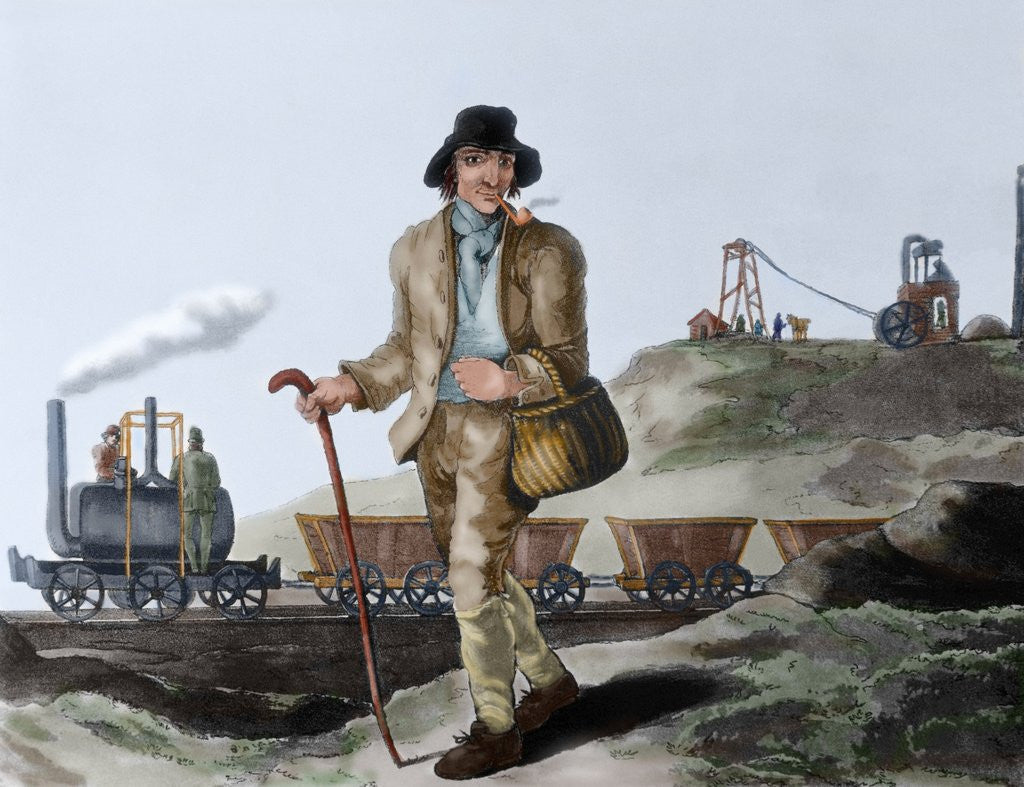 Detail of English miner and transport of coal mined by Corbis