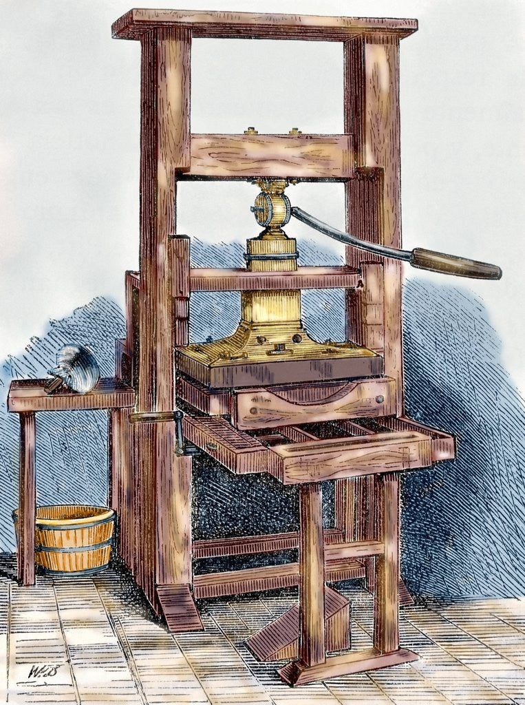 Detail of Printing press used by Benjamin Franklin (1706-1790) by Anonymous