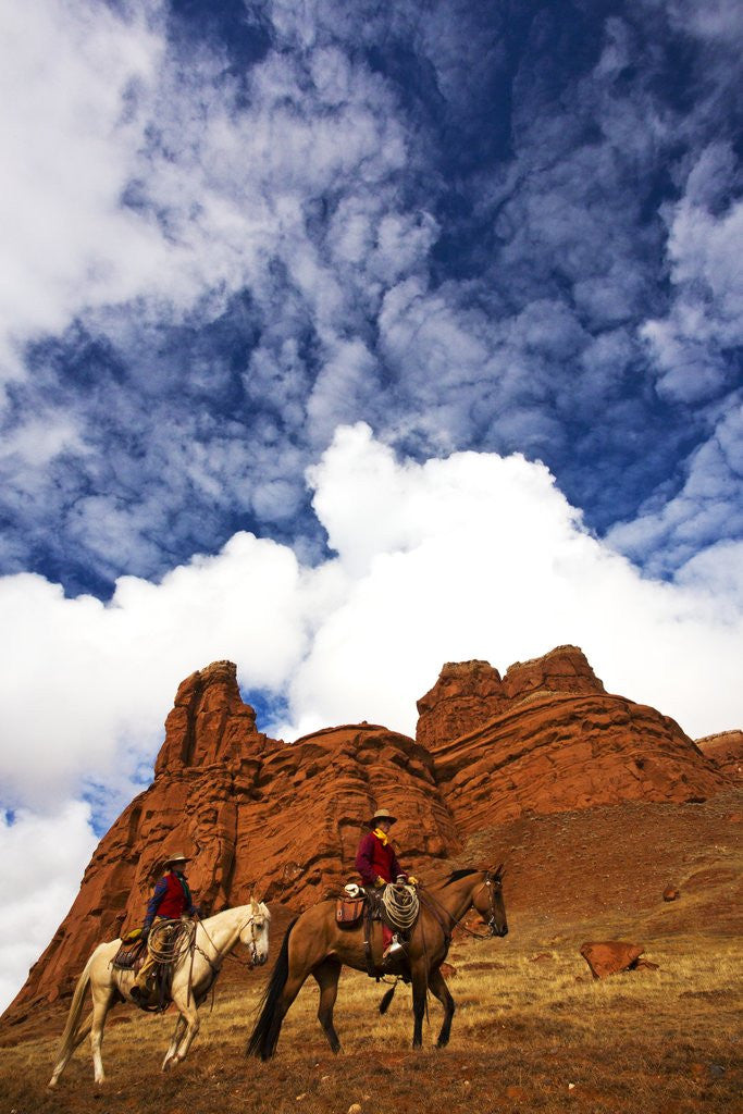 Detail of Riders passing under the Red Rock Hills of the Big Horn Mountains by Anonymous