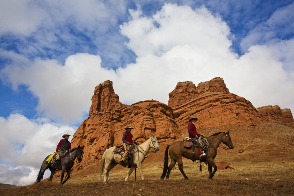 Detail of Riders passing under the Red Rock Hills of the Big Horn Mountains by Anonymous