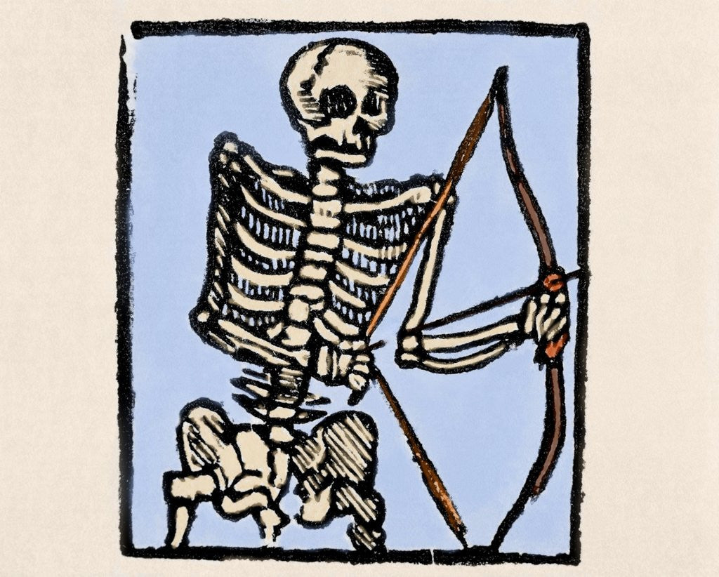 Detail of Death depicted with a bow and arrow by Anonymous