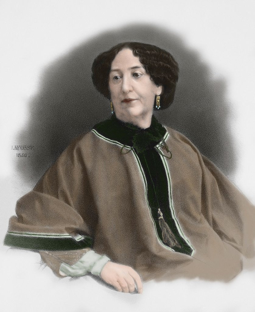 Detail of George Sand (1804-1876). French writer. Colored engraving by Anonymous