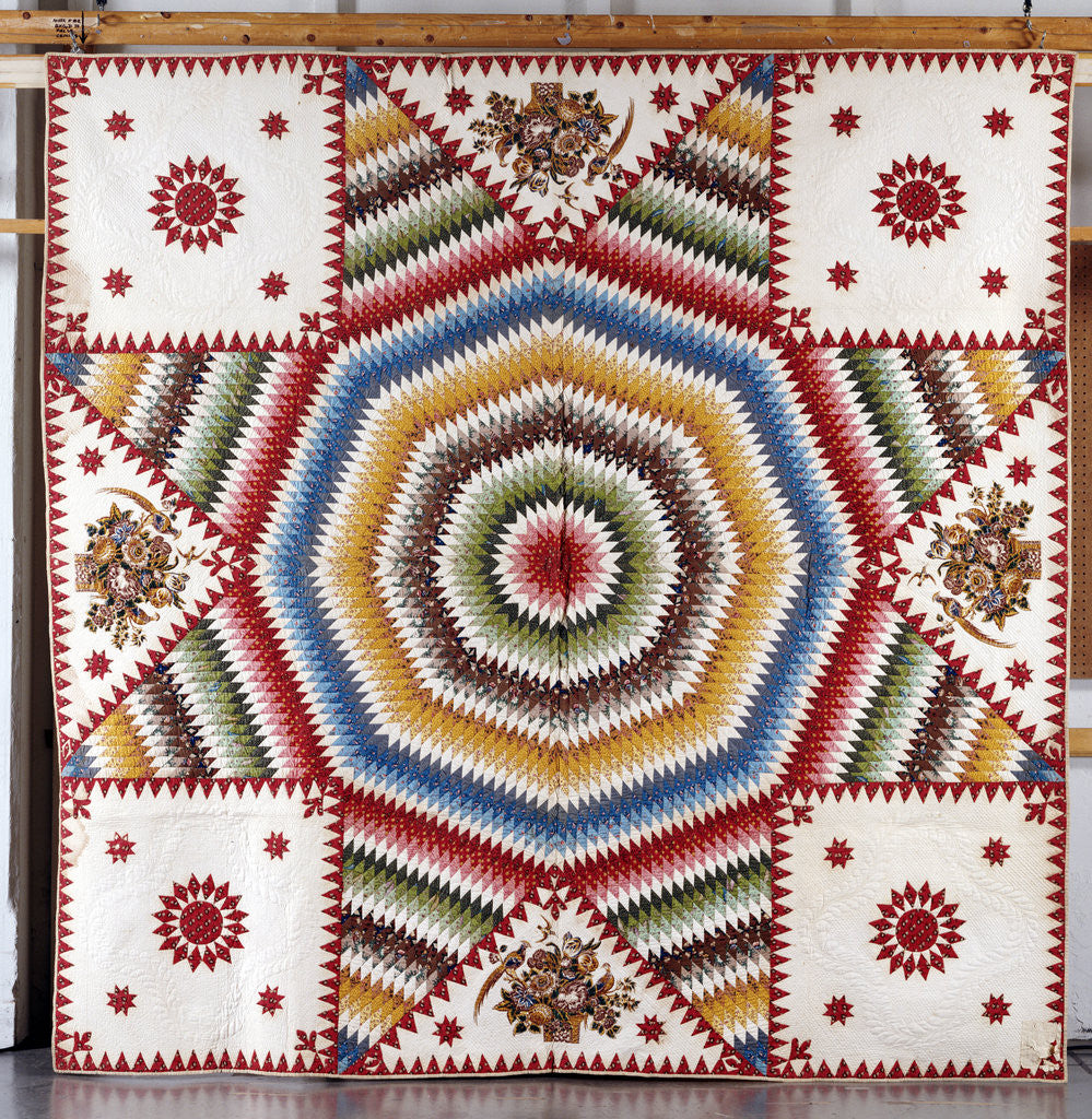 Detail of A cotton quilted coverlet by Anonymous