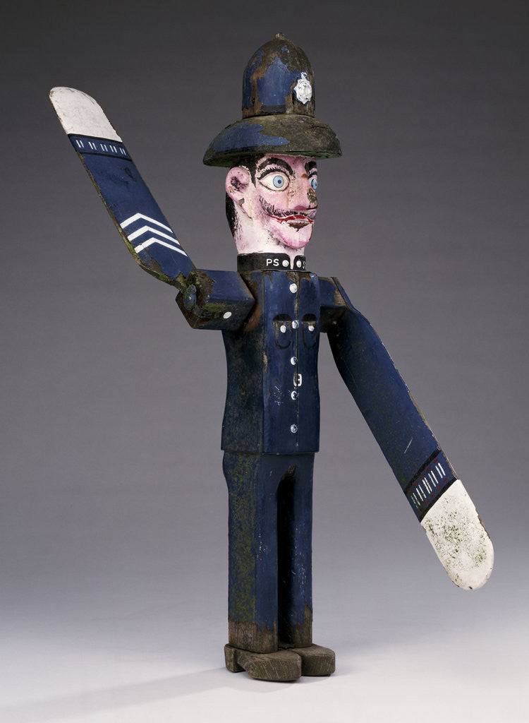 Detail of A polychrome wood and metal whirligig modelled as a police sergeant by Anonymous