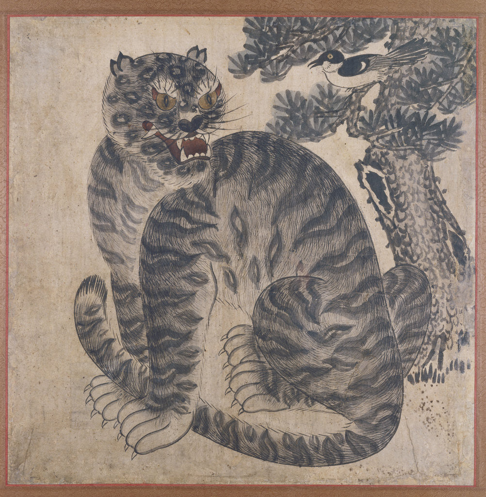 Detail of A Tiger Beside a Pine Tree by Anonymous
