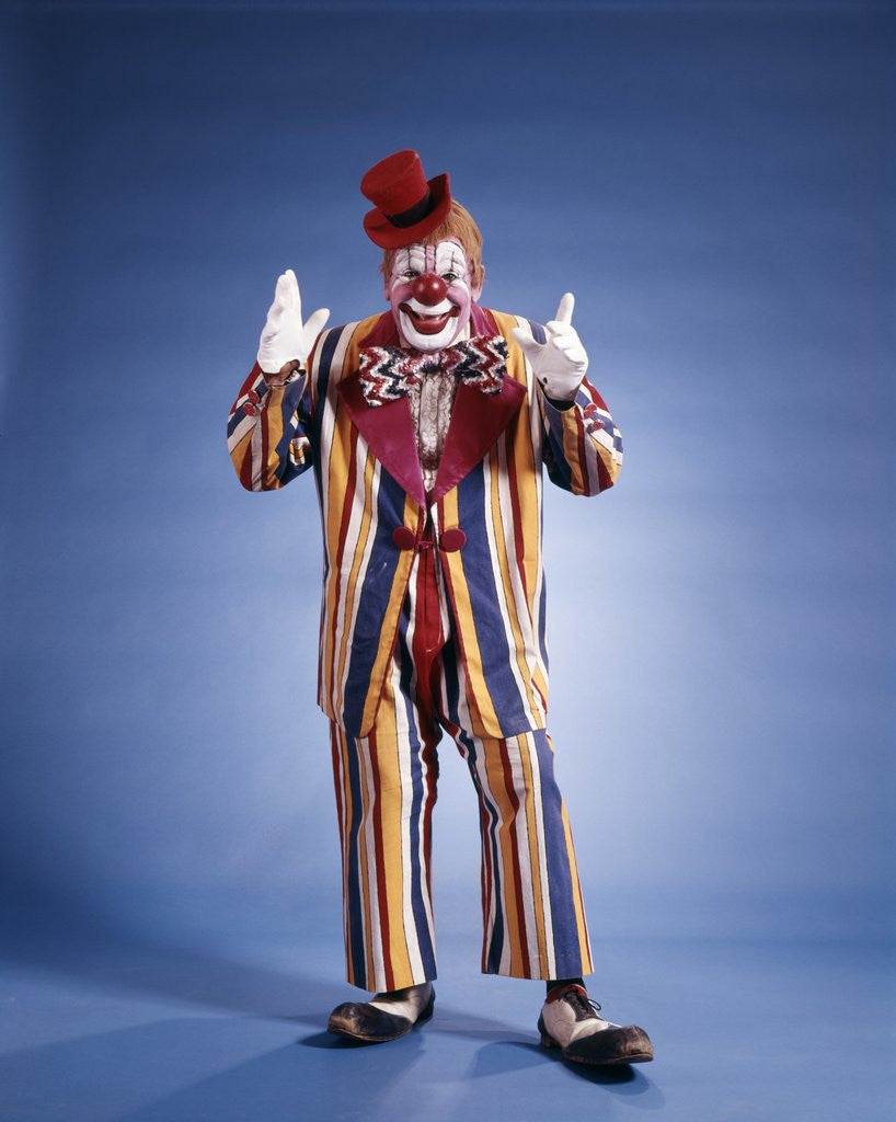 Detail of 1970s Full Length Portrait Of Clown In Striped Costume by Anonymous