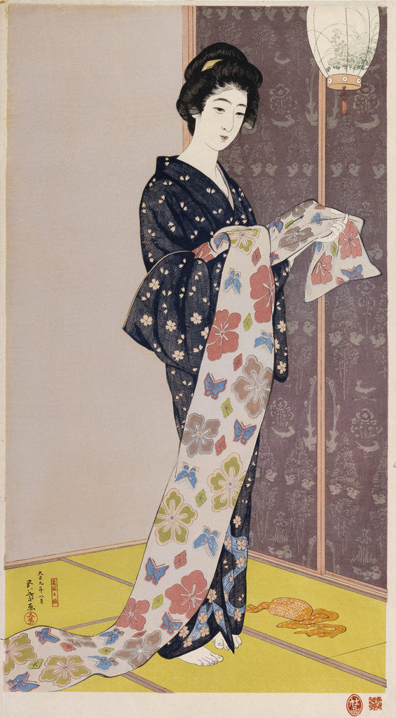 Detail of Young woman in a summer kimono by Hashiguchi Goyo
