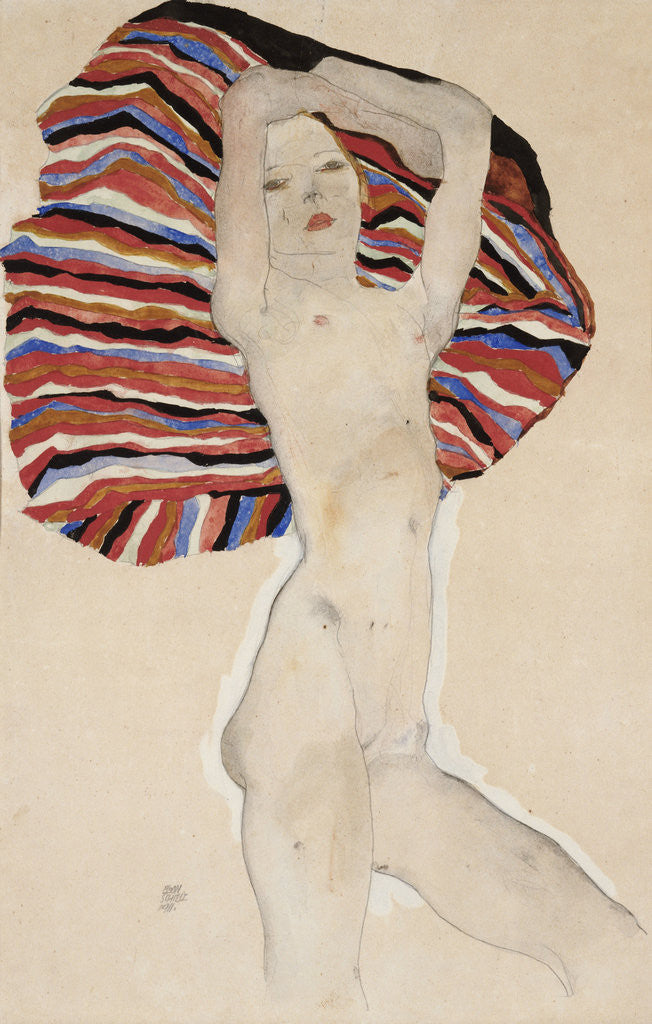 Detail of Nude Against Coloured Material by Egon Schiele