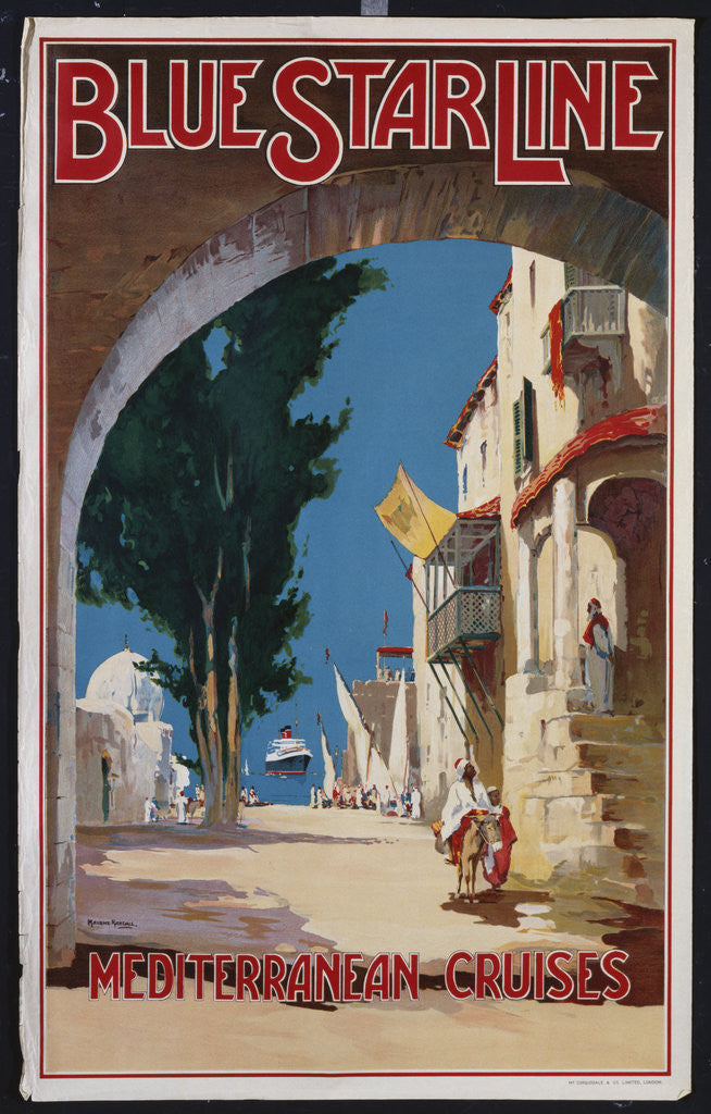 Detail of Blue Star Line, Mediterranean Cruises poster by Maurice Randall