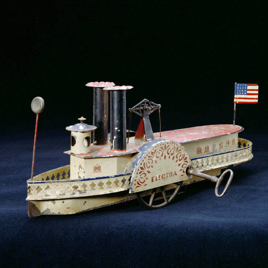Detail of A rare Electra American clock-work, tinplate paddlewheel river boat, circa 1860's by Corbis