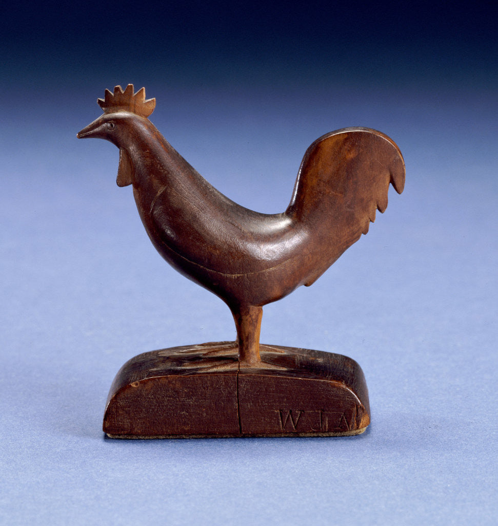 Detail of A carved figure of a rooster by Anonymous