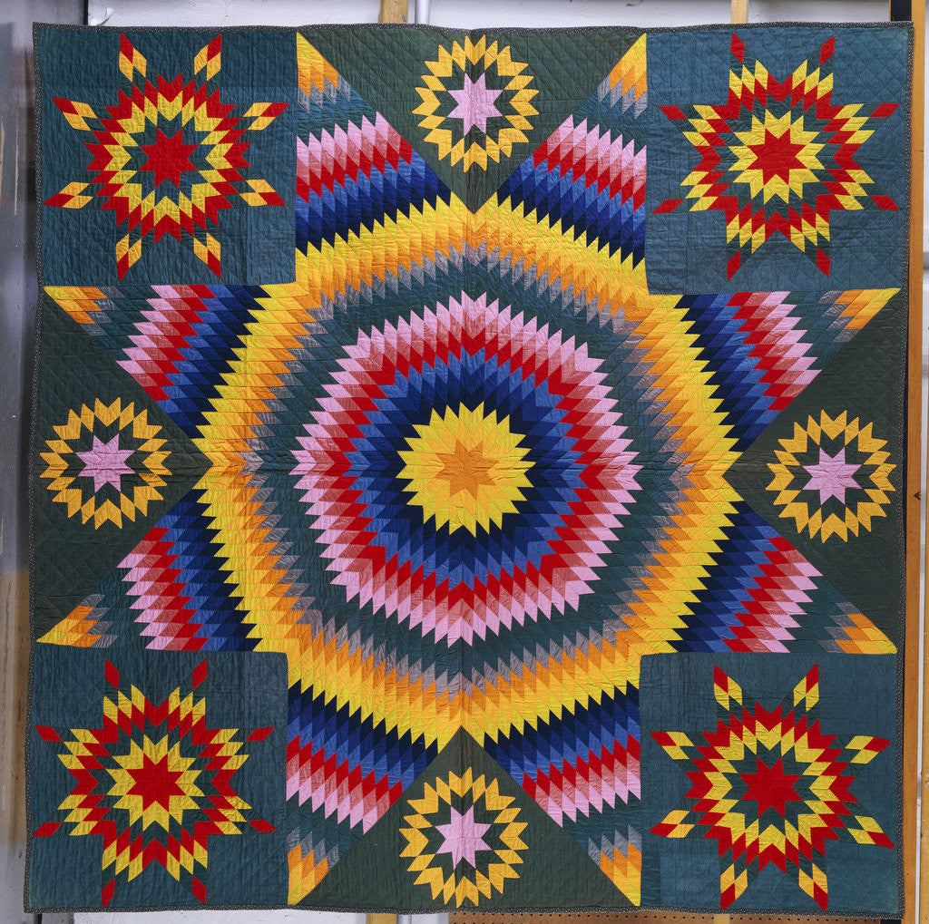 Detail of A Mennonite pieced & appliqued cotton quilted coverlet by Anonymous