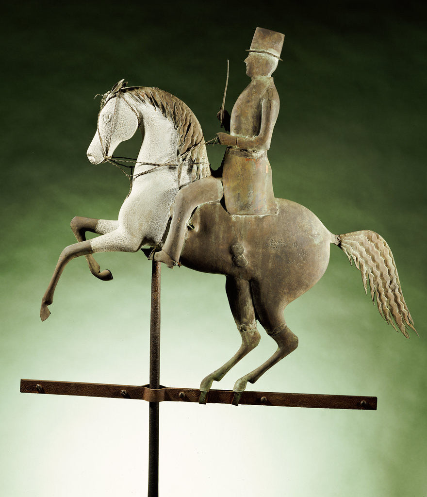 Detail of An extremely rare and important molded copper and zinc worse and rider weathervane by Anonymous