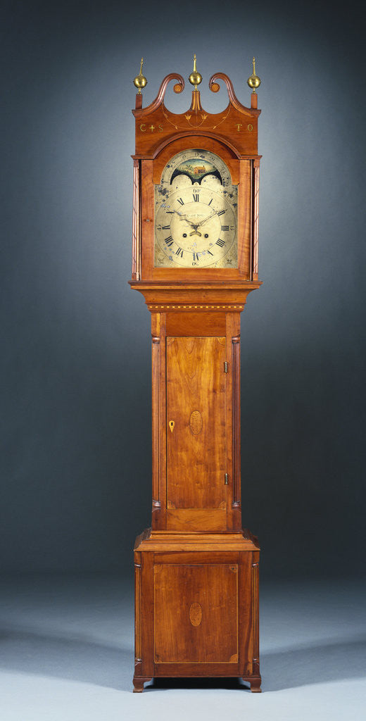 Detail of A rare federal inlaid cherrywood tall-case clock by Anonymous