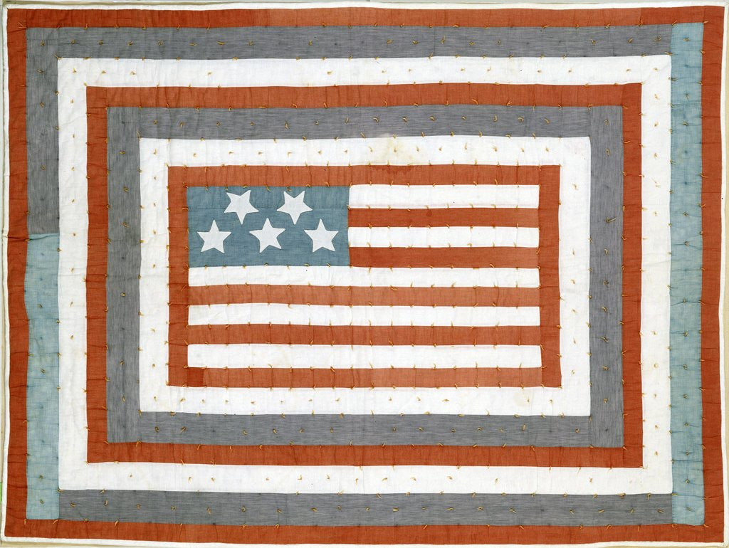 Detail of American pieced cotton coverlet by Anonymous