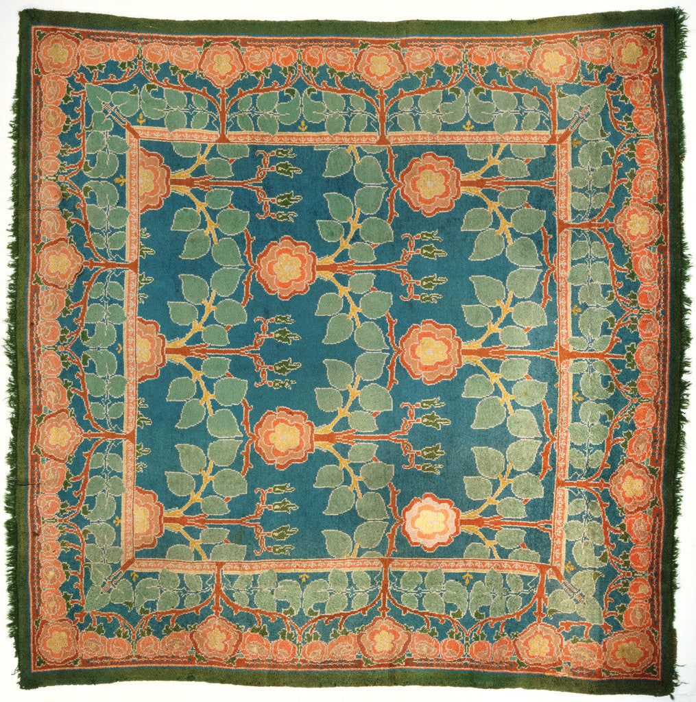 Detail of 'The Rose', a Donegal carpet designed by Charles Francis Annesley Voysey