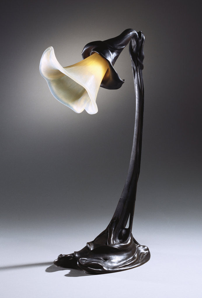 Detail of A rare wheel-carved glass and bronze table lamp by Anonymous