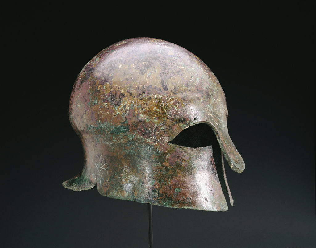 Detail of A Greek bronze Corinthian helmet by Corbis