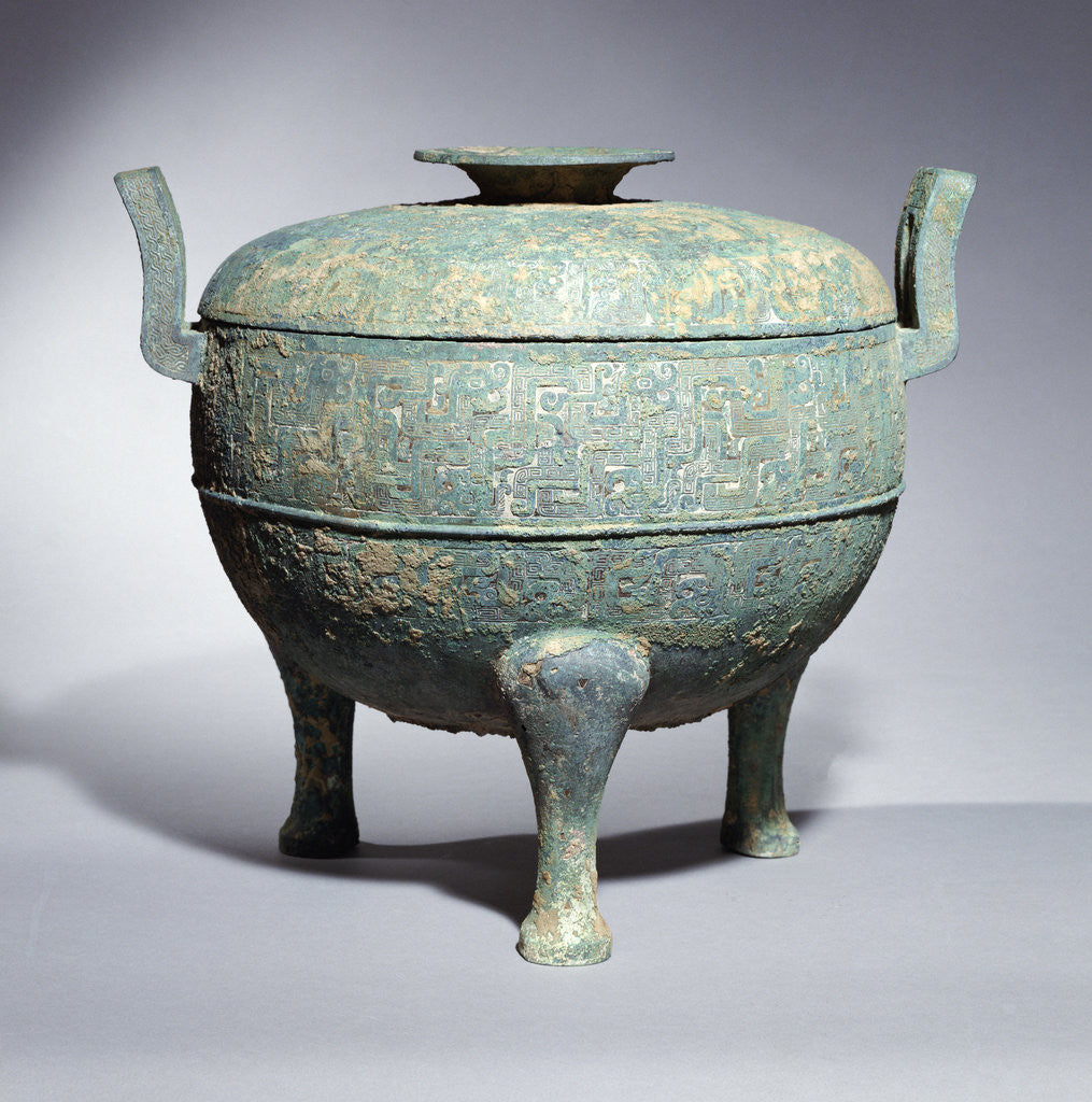 Detail of A rare large archaic bronze tripod vessel and cover 'Ding' by Anonymous