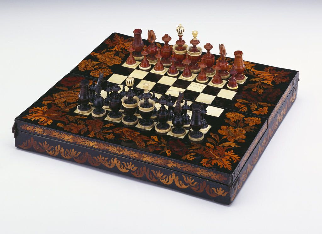 Detail of A Louis XIV ivory, ebony and floral marquetry games-board by Anonymous