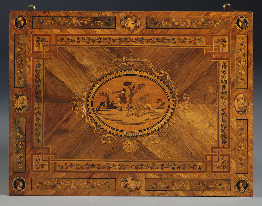 Detail of Detail of a North Italian ebony, olivewood, fruitwood and marquetry writing table by Anonymous