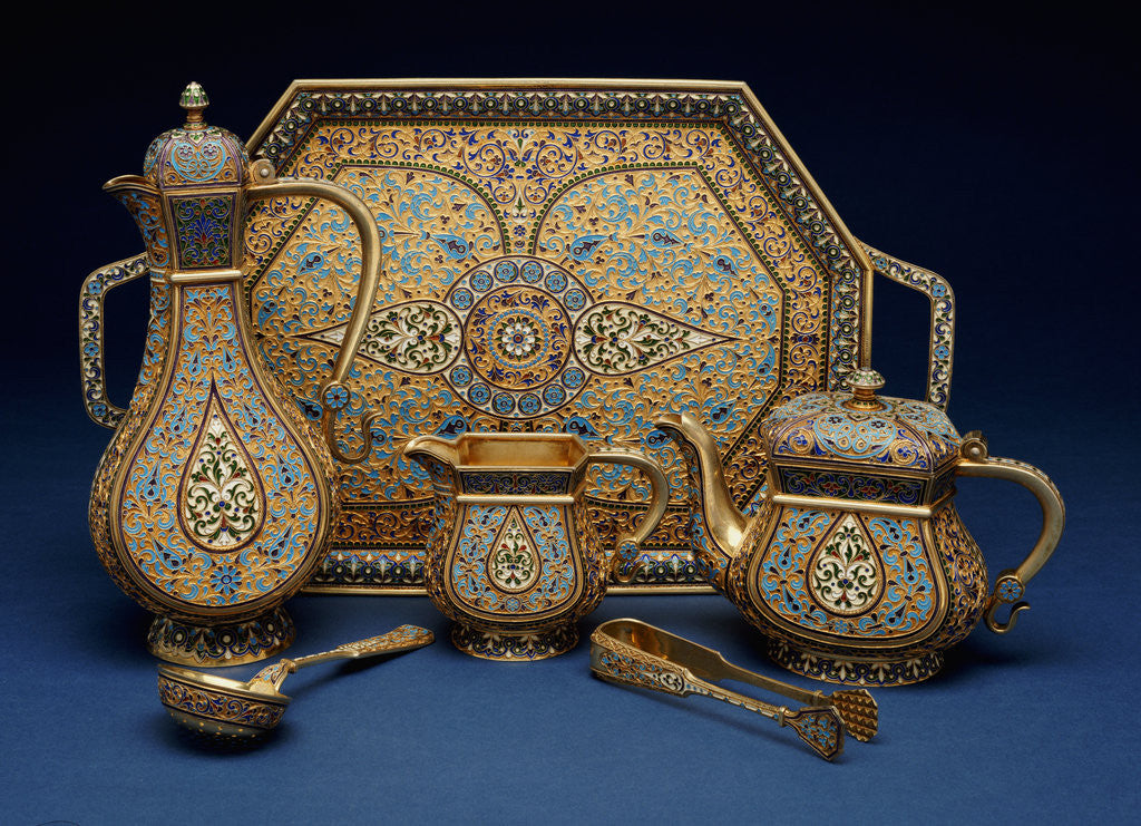 Detail of A six piece enamel silver gilt tea and coffee service by Corbis