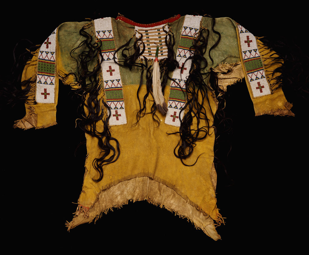 Detail of Sioux beaded and fringed hide warrior's shirt by Anonymous