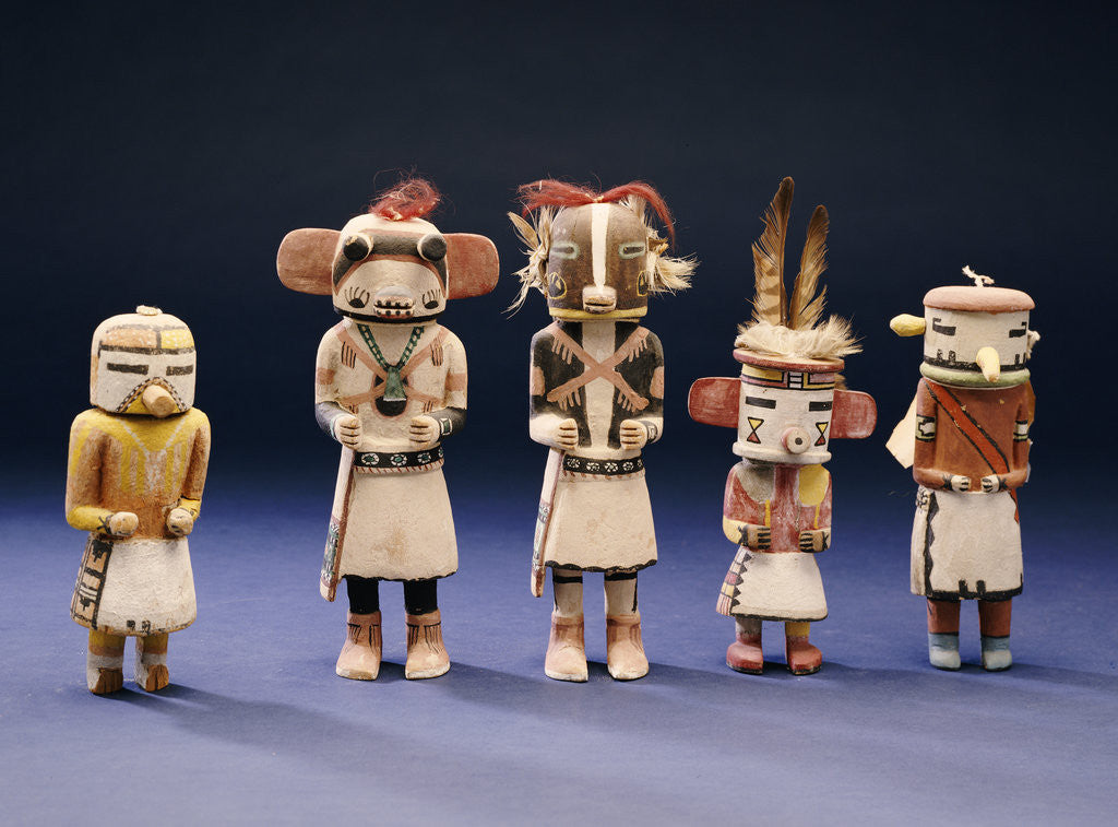 Detail of Five Hopi cottonwood Kachina dolls by Anonymous