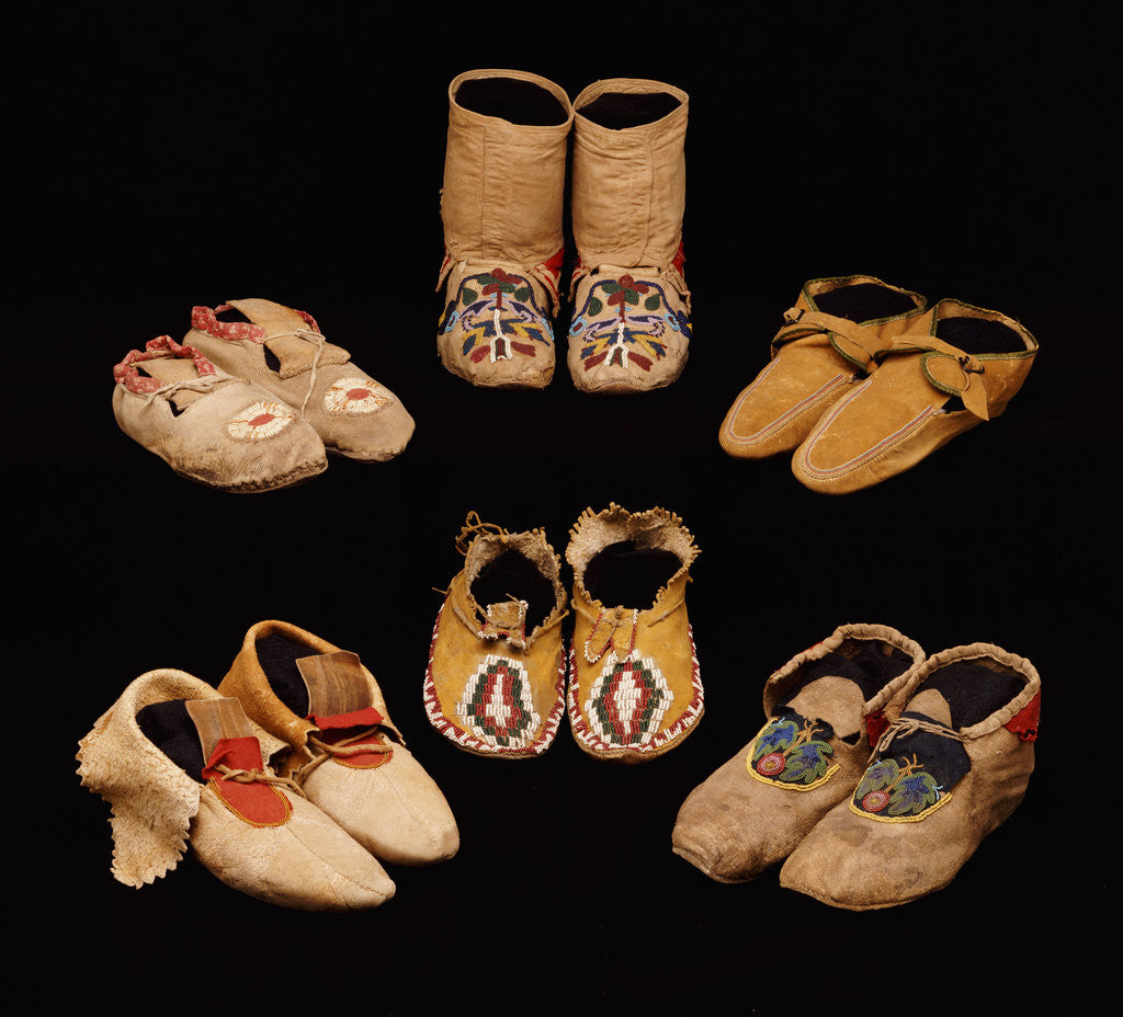 Detail of A selection of American Indian hide moccasins from various tribes by Anonymous