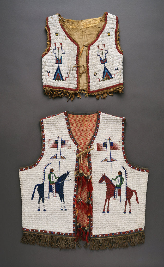 Detail of A Plains beaded hide child's vest and a Sioux pictorial beaded vest by Anonymous